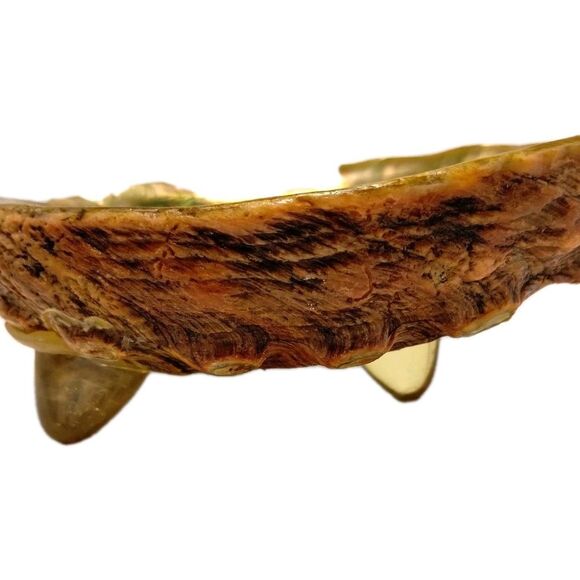 Vintage ABALONE RARE Golden Green Iridescence Shell  Footed Bowl Dish MCM - Picture 7 of 10